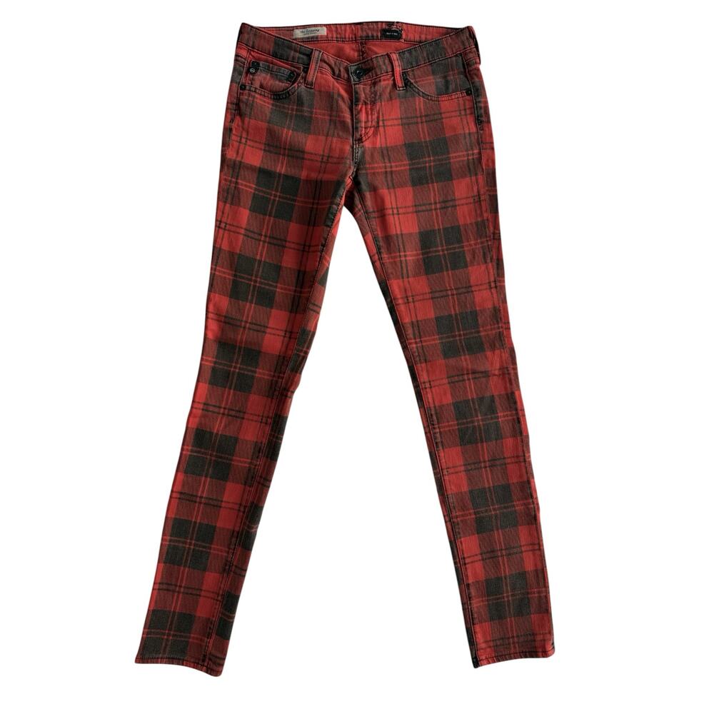 AG Adriano Goldschmied Sz 28 Super Skinny Jeans Red Black Plaid tartan